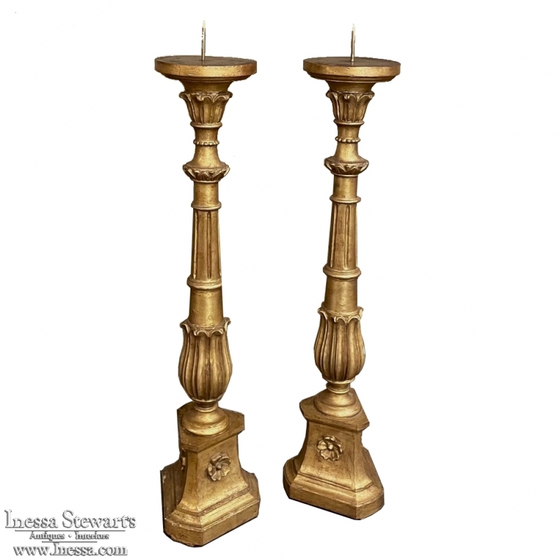Pair 19th Century Giltwood Candlestick Table Lamps