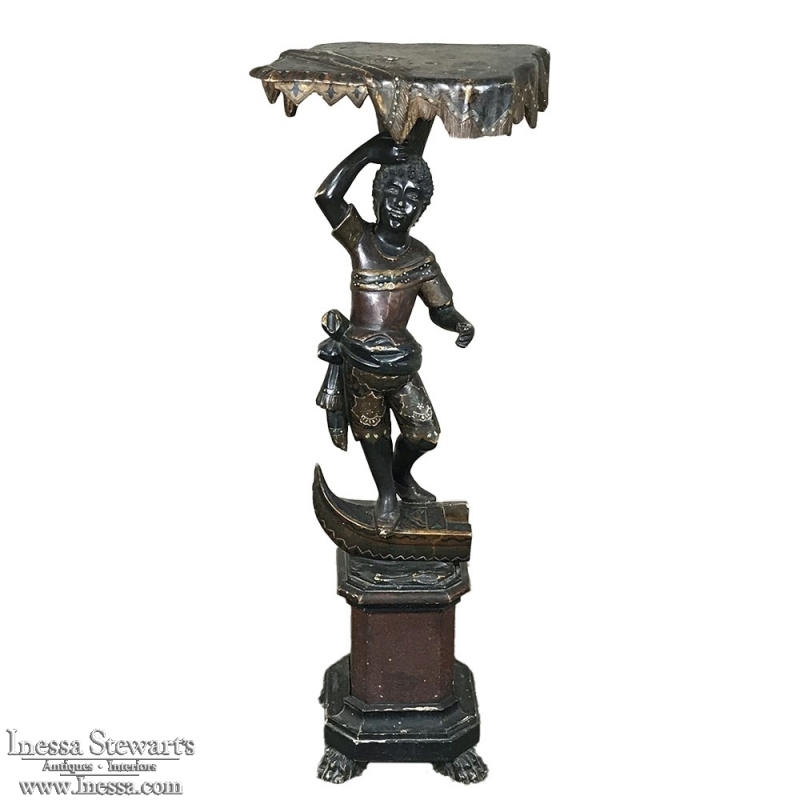 19th Century Hand-Painted Venetian Blackamore Pedestal