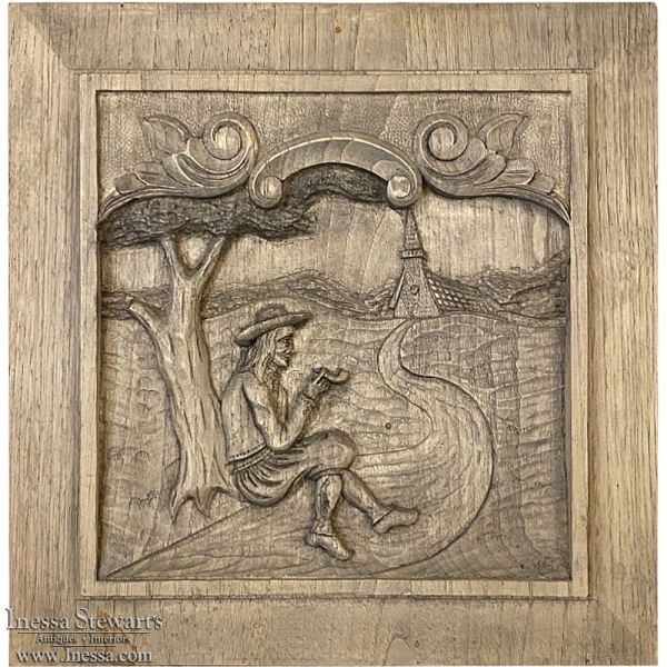 Antique French Carved Wood Panel