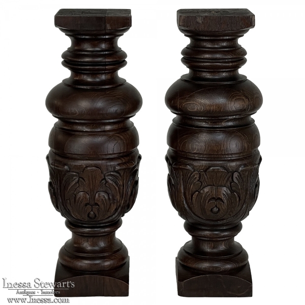 Pair Antique Neoclassical Hand-Carved Oak Pediments