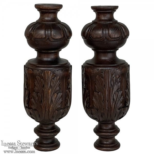 Pair Antique Neoclassical Hand-Carved Oak Pediments