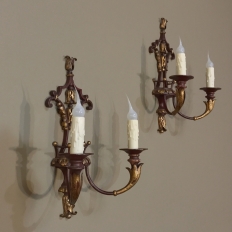 Pair of Antique Wrought Iron and Painted Wood Sconces