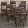 Set of 6 Antique French Walnut Louis XVI Dining Chairs with Embossed Leather