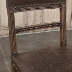 Set of 6 Antique French Walnut Louis XVI Dining Chairs with Embossed Leather