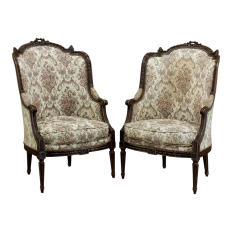Pair of 19th Century French Louis XVI Style Oversized Bergere