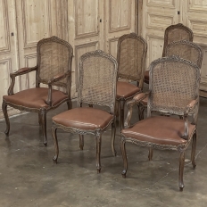 Set of 6 Antique French Louis XV Fruitwood Dining Chairs includes 2 Armchairs