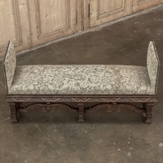 Antique French Louis XIV Upholstered Armbench