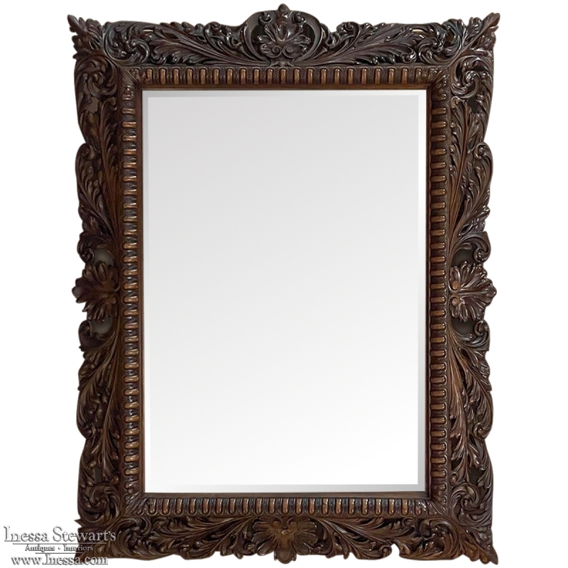 19th Century French Renaissance Carved Walnut Wall Mirror