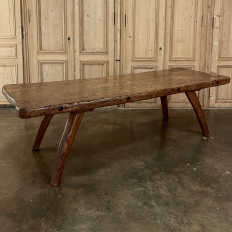 Mid-Century Burl Wood Farm Table with 2 Benches