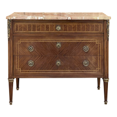 Antique French Louis XVI Marble Top Marquetry Commode