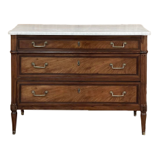 Antique French Directoire Mahogany Commode with Carrara Marble Top