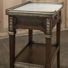 Antique French Louis XVI Neoclassical Mahogany End Table with Carrara Marble