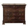 19th Century French Louis Philippe Marble Top Burl Walnut Commode ~ Chest of Drawers