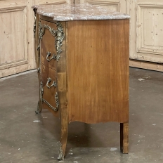 Antique French Louis XIV Marble Top Marquetry Bombe Commode