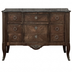 19th Century French Louis XVI Marble Top Mahogany Commode