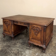 Antique Liegoise Louis XIV Oak Parquet Partner's Desk