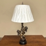 Antique French Neoclassical Cast Bronze & Slate Table Lamp with Silk Shade