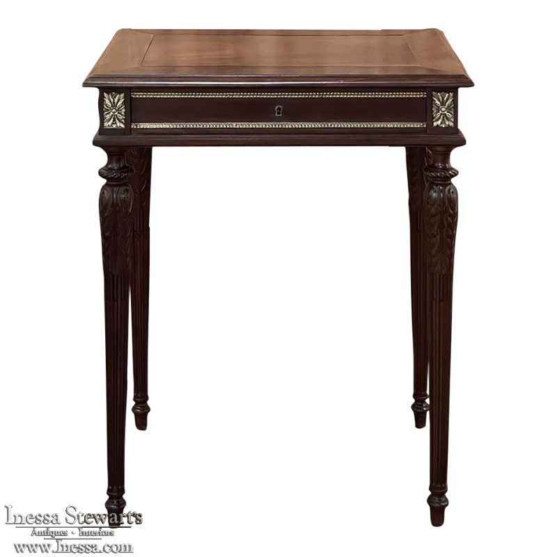 19th Century French Louis XVI Walnut End Table with Bronze Mounts