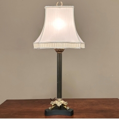 Antique French Empire Bronze Table Lamp with Silk Shade