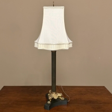Antique French Empire Bronze Table Lamp with Silk Shade