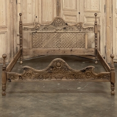 Antique Rustic Italian Country Pine Queen Bed