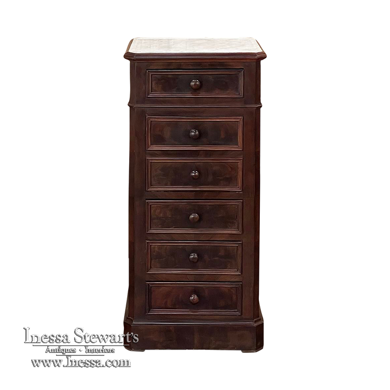 19th Century French Neoclassical Louis XVI Mahogany Nightstand with Carrara Marble