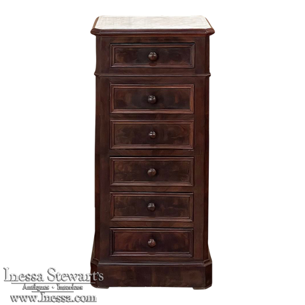 19th Century French Neoclassical Louis XVI Mahogany Nightstand with Carrara Marble