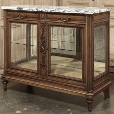 19th Century French Louis XVI Walnut Buffet with Marble Top and Hand Beveled Glass