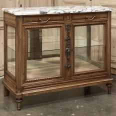 19th Century French Louis XVI Walnut Buffet with Marble Top and Hand Beveled Glass