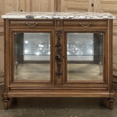 19th Century French Louis XVI Walnut Buffet with Marble Top and Hand Beveled Glass