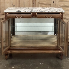 19th Century French Louis XVI Walnut Buffet with Marble Top and Hand Beveled Glass