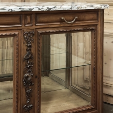 19th Century French Louis XVI Walnut Buffet with Marble Top and Hand Beveled Glass