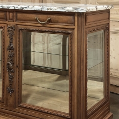 19th Century French Louis XVI Walnut Buffet with Marble Top and Hand Beveled Glass
