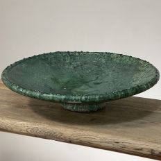 Antique Rustic Earthenware Centerpiece Bowl in Green Glaze