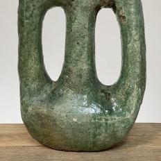 Antique Rustic Earthenware Liquor Flagon with Green Glaze
