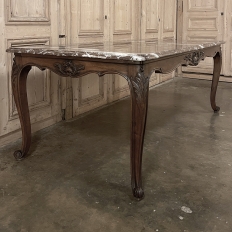 Antique French Louis XV Walnut Marble Top Dining Table