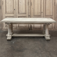 Antique Rustic Gothic Whitewashed Oak Dining Table