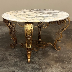 Antique Italian Painted Wrought Iron Marble Top Coffee Table