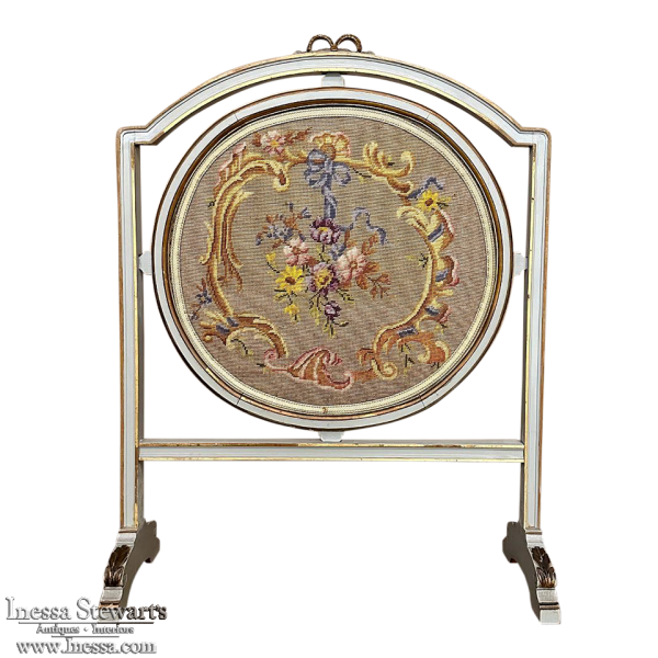 19th Century Gilded & Painted French Louis XVI Firescreen with Tapestry