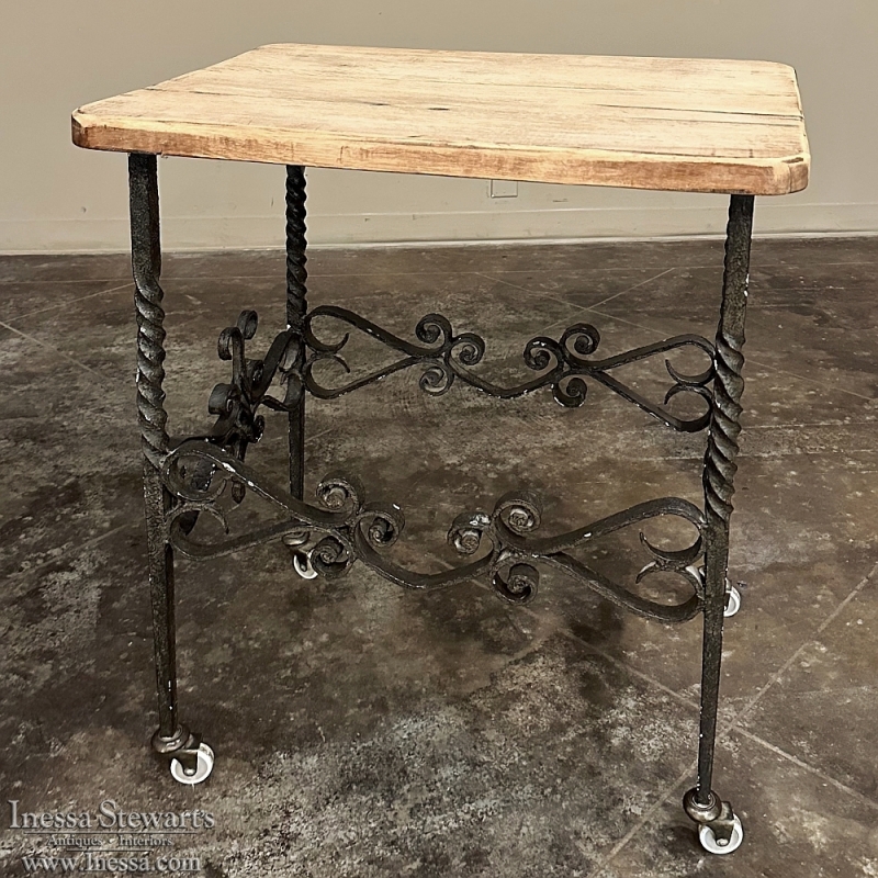 Antique Rustic Butcher Block Wrought Iron Dessert Table