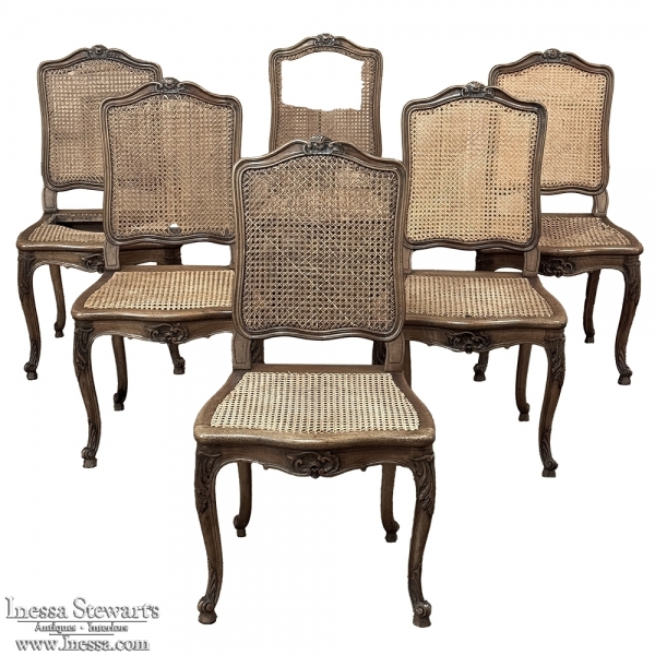 Set of 6 Antique French Louis XV Walnut Dining Chairs