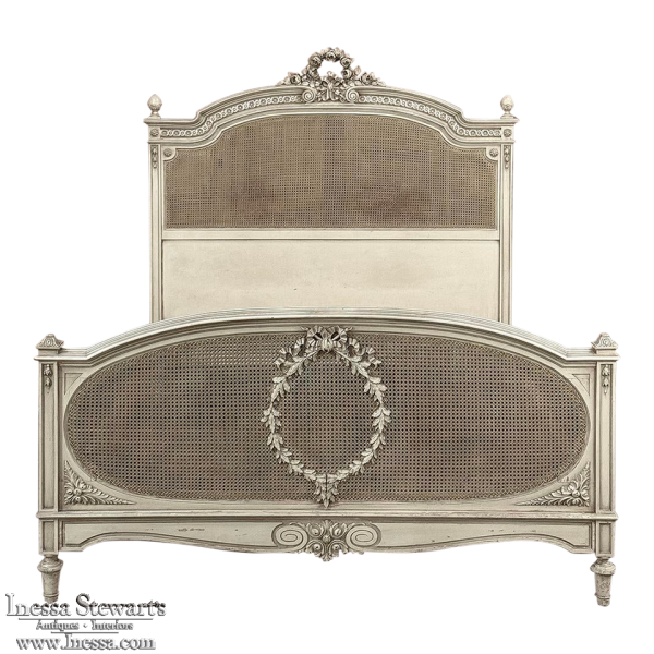 19th Century French Louis XVI Painted QUEEN Bed with Caning