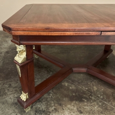Antique French Empire Mahogany Draw Leaf Dining Table with Bronze Mounts