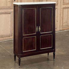 Antique French Directoire Mahogany Petite Cabinet with Carrara Marble Top