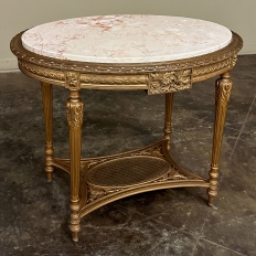 19th Century French Louis XVI Giltwood Marble Top Oval End Table