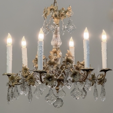 Pair Antique French Louis XVI Bronze & Crystal Chandeliers