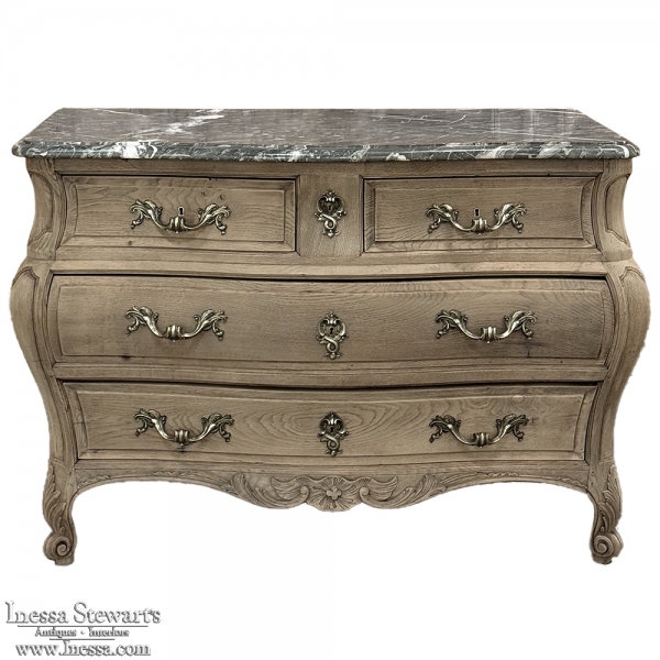 Antique Bombe Marble Top Commode in Stripped Oak