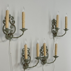 Set of Four Antique Painted Wrought Iron Electrified Wall Sconces
