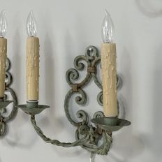 Set of Four Antique Painted Wrought Iron Electrified Wall Sconces