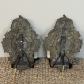 Pair Antique Embossed Baroque Brass Wall Sconces